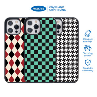 Ốp lưng iPhone viền đen, trắng chống sốc chống va đập Weekase in hình họa tiết caro - Màu in cực bền