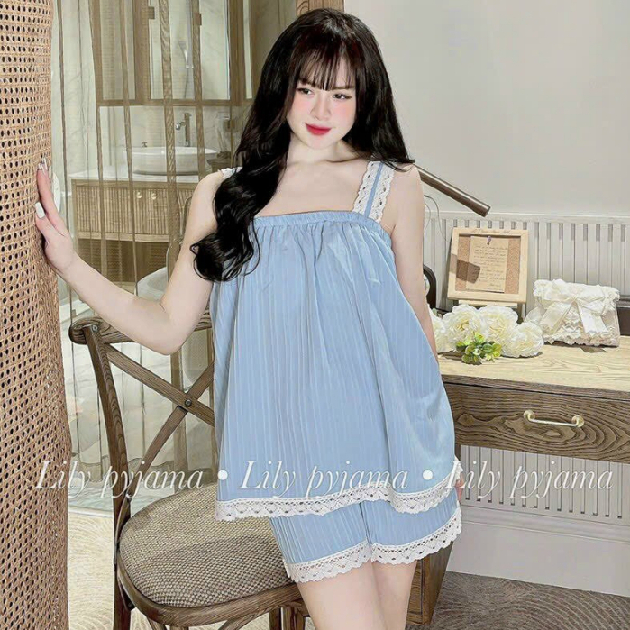 Bộ đồ ngủ 2 dây chất đũi gân cao cấp mềm mịn thoáng mát phong cách tiểu thư THANH HÀ SHOP