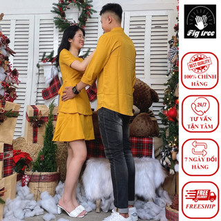 Set áo sơ mi váy đôi figtree màu vàng tươi sáng