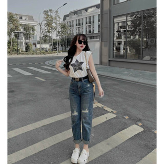 Quần bò, quần jean dáng baggy rách gối_JQ002