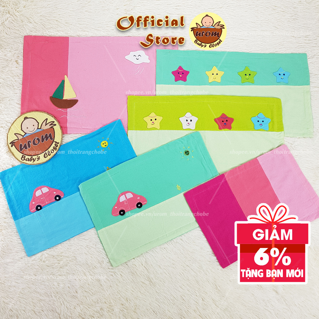 Vỏ Áo Gối Nằm Cho Bé Vải Cotton Cara Có Nhiều Kích Cỡ Size Hình Họa Tiết Trẻ Em Thêu Tay