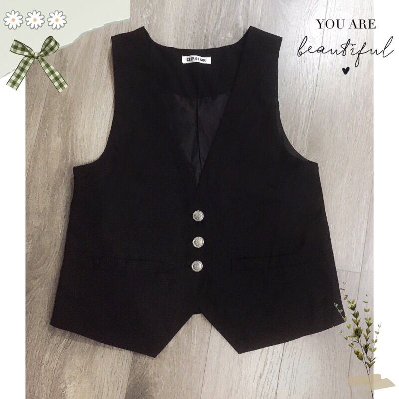 Áo gile vest màu đen dáng ngắn croptop jk hàng brand (pass)