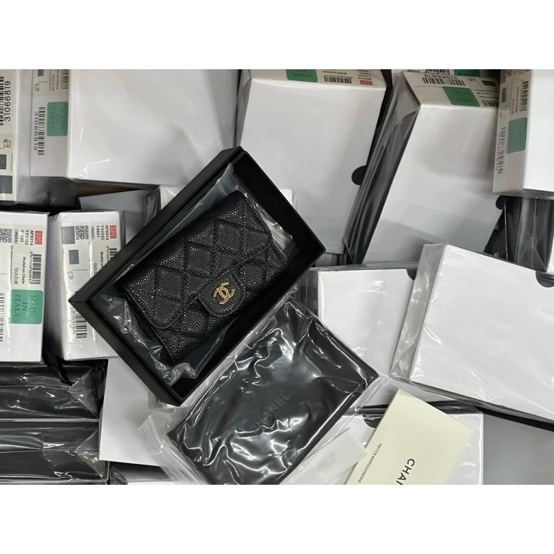 💎Ví CC WALLET MINI SIEU CAP - Size 11cm - Da bê hạt caviar nhập khẩu