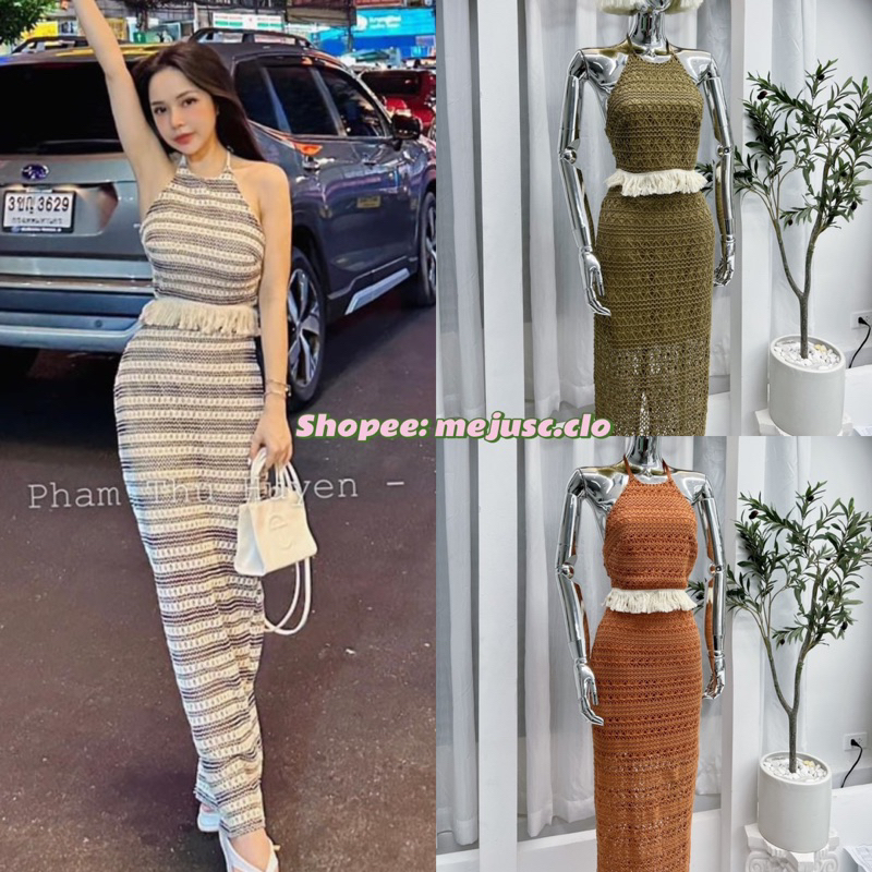 𝑶𝒑𝒂𝒍 𝑺𝒆𝒕 Bageo Thiết Kế Áo Yếm Thổ Cẩm Mix Chân Váy Dài Sang Chảnh