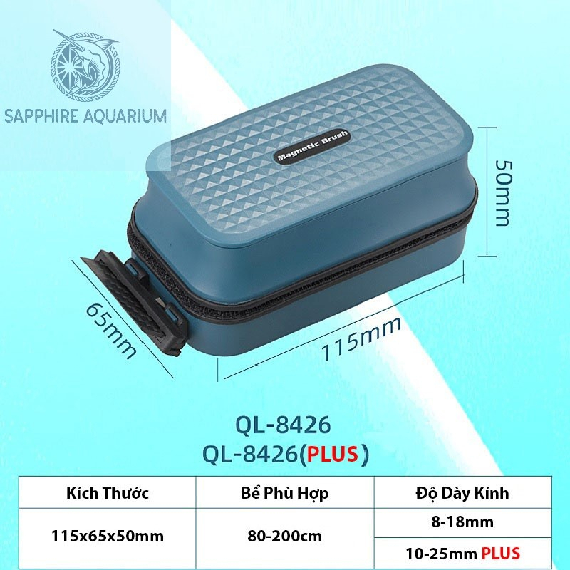 Nam Châm Cọ Bể - Lau Kính Bể Cá Magnetic Brush và SUNSUN MB-105D Cho Kính 4-25 Li