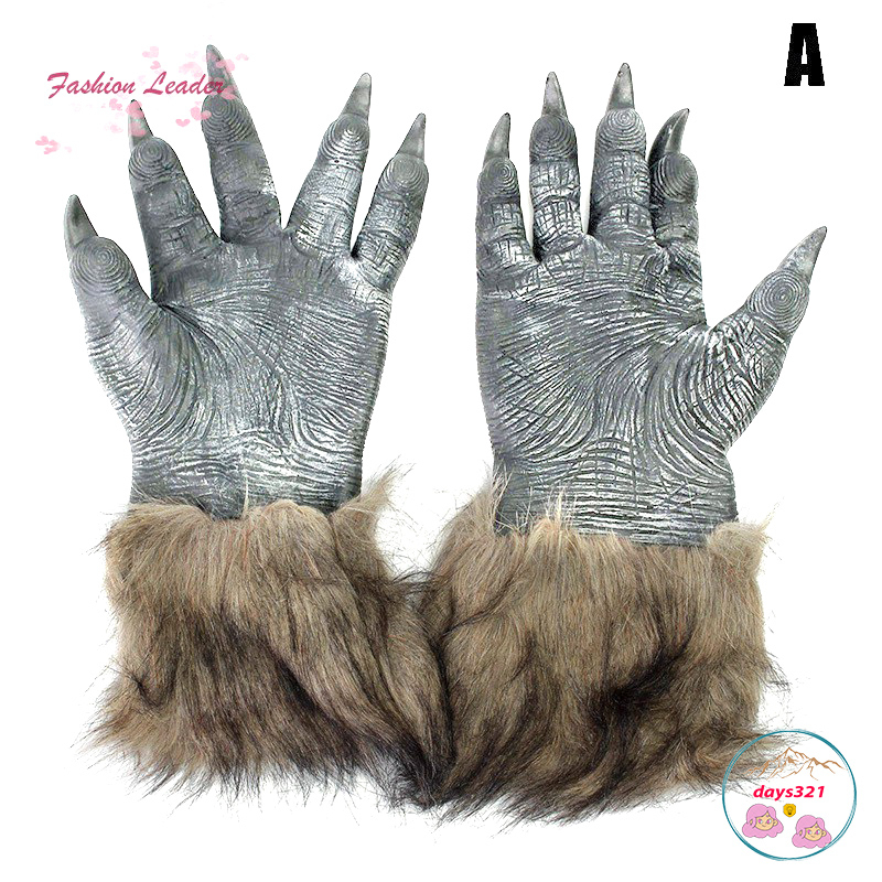 Mặt nạ/găng tay hóa trang người sói bằng cao su cho Halloween tùy chọn