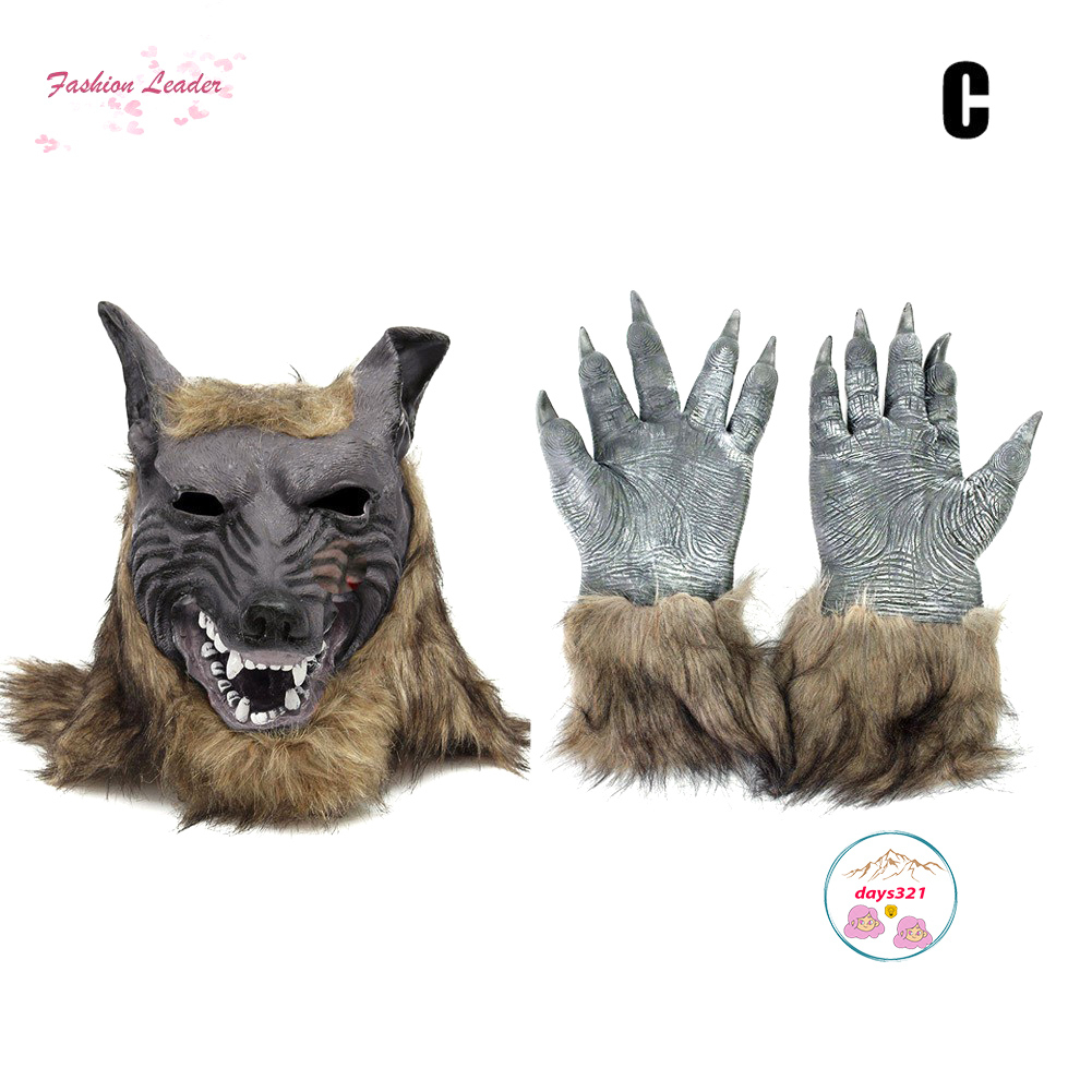 Mặt nạ/găng tay hóa trang người sói bằng cao su cho Halloween tùy chọn