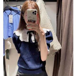 Có sẵn áo kiểu hàn quốc/ áo ngắn tay croptop cổ búp bê thắt nơ thanh lịch - ảnh thật