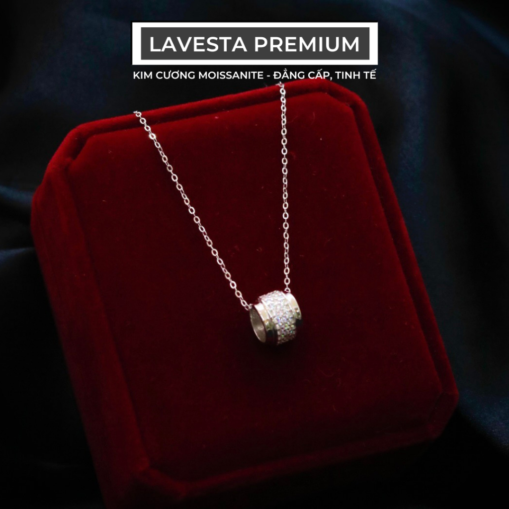 Dây chuyền nữ kim cương Moissanite (69 viên) kiểm định GRA, bạc xi bạch kim LAVESTA KC61 thiết kế trái châu sang trọng