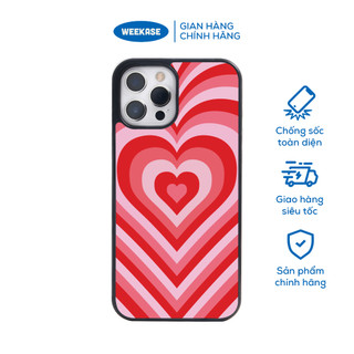 Ốp lưng iPhone viền đen, trắng chống sốc chống va đập Weekase in hình trái tim màu đỏ dâu - Màu in cực bền
