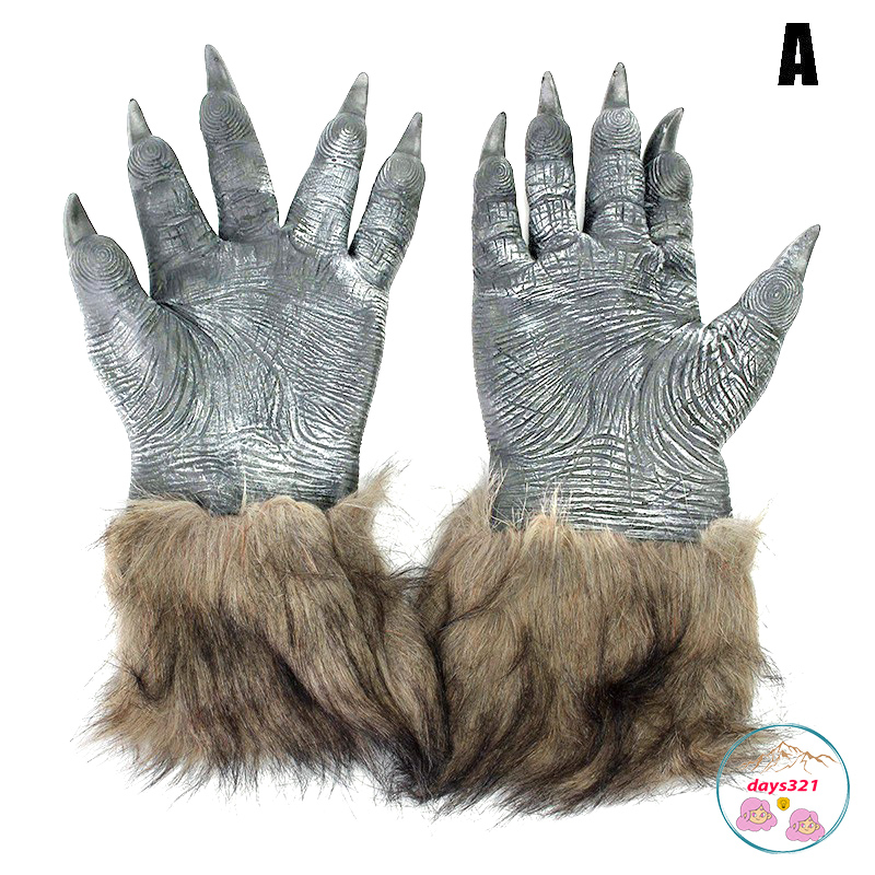 Mặt nạ/găng tay hóa trang người sói bằng cao su cho Halloween tùy chọn