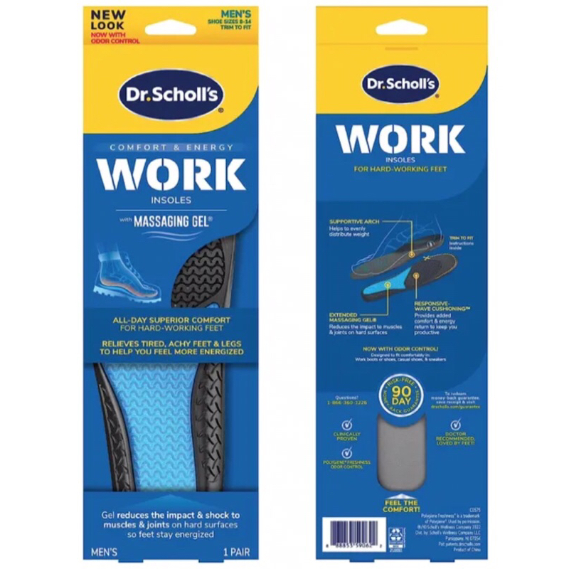 Dr. Scholl's WORK Massaging Gel Advanced Insoles,Men's 8-14,lót giày massage bàn chân,cho nam size 41-47,chính hãng từMỹ