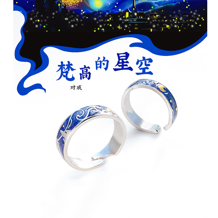 Nhẫn Bạc bầu trời đầy sao Van Gogh