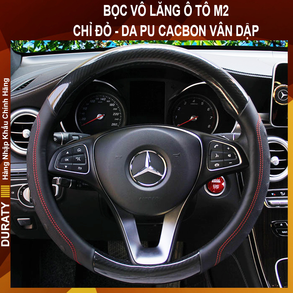 Bọc Vô Lăng Ô Tô Dập Gân Chỉ Đỏ Thể Thao M2 - Bọc Tay Lái Xe Hơi - Da Pu, Ốp Ôm Khít, Chống Trơn, Size 38-40 [DURATY]