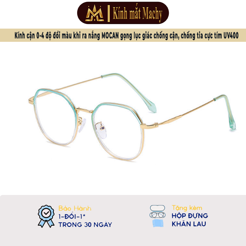 (Y8) Kính cận 0-4 độ đổi màu khi ra nắng MOCAN gọng lục giác chống cận, chống tia cực tím UV400 cho mặt tròn mặt vuông