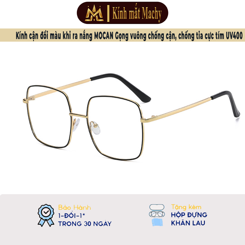 (Y10) Kính cận đổi màu khi ra nắng MOCAN Gọng vuông chống cận, chống tia cực tím UV400 cho mặt tròn mặt to