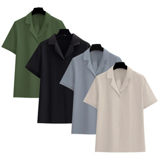 Áo Sơ Mi 7 màu Cổ Vest ngắn tay form rộng unisex nam nữ vải lụa
