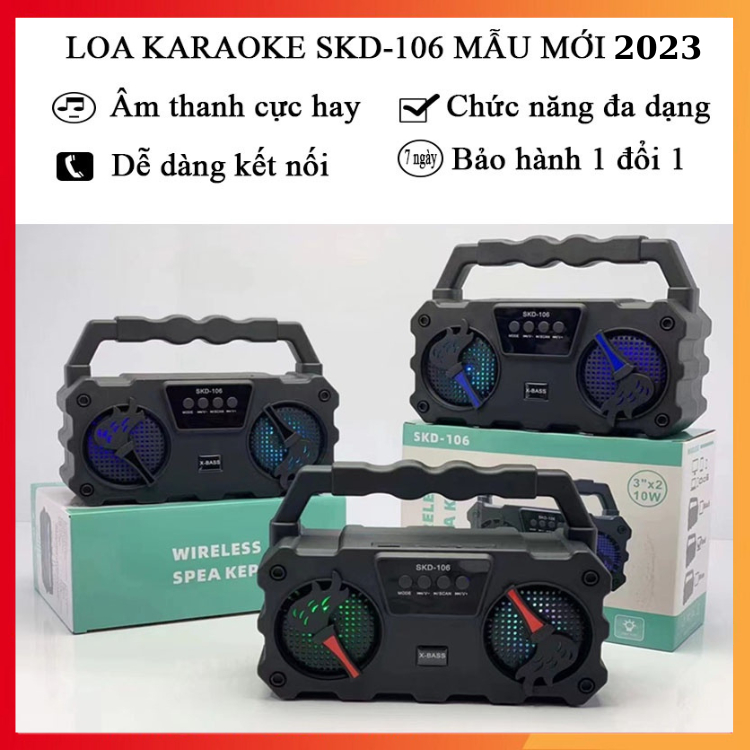 Loa Bluetooth Hát Karaoke SKD -106 Tặng Kèm Mic Nghe Nhạc Cực Đã Âm Bass Cực Mạnh Loa Bluetooth Mini Bảo Hành 12 Tháng