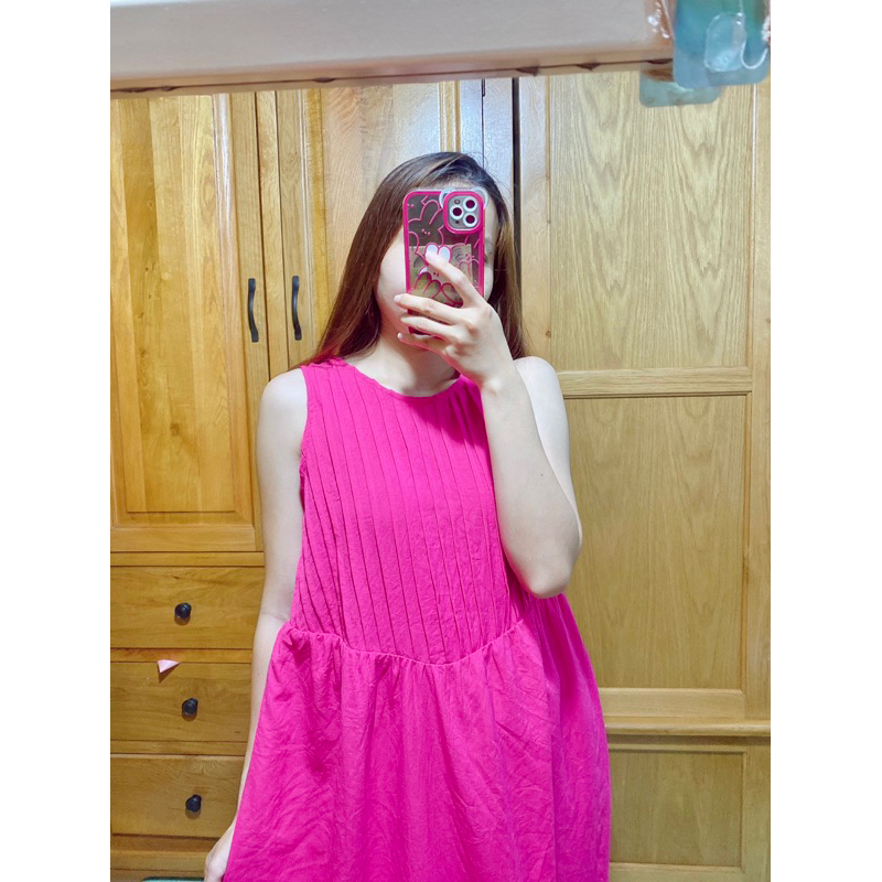 Đầm váy dáng rộng form babydoll xếp nhún TK1618