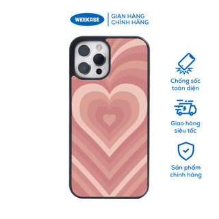 Ốp lưng iPhone viền đen, trắng chống sốc chống va đập Weekase in hình trái tim hồng đào - Màu in cực bền