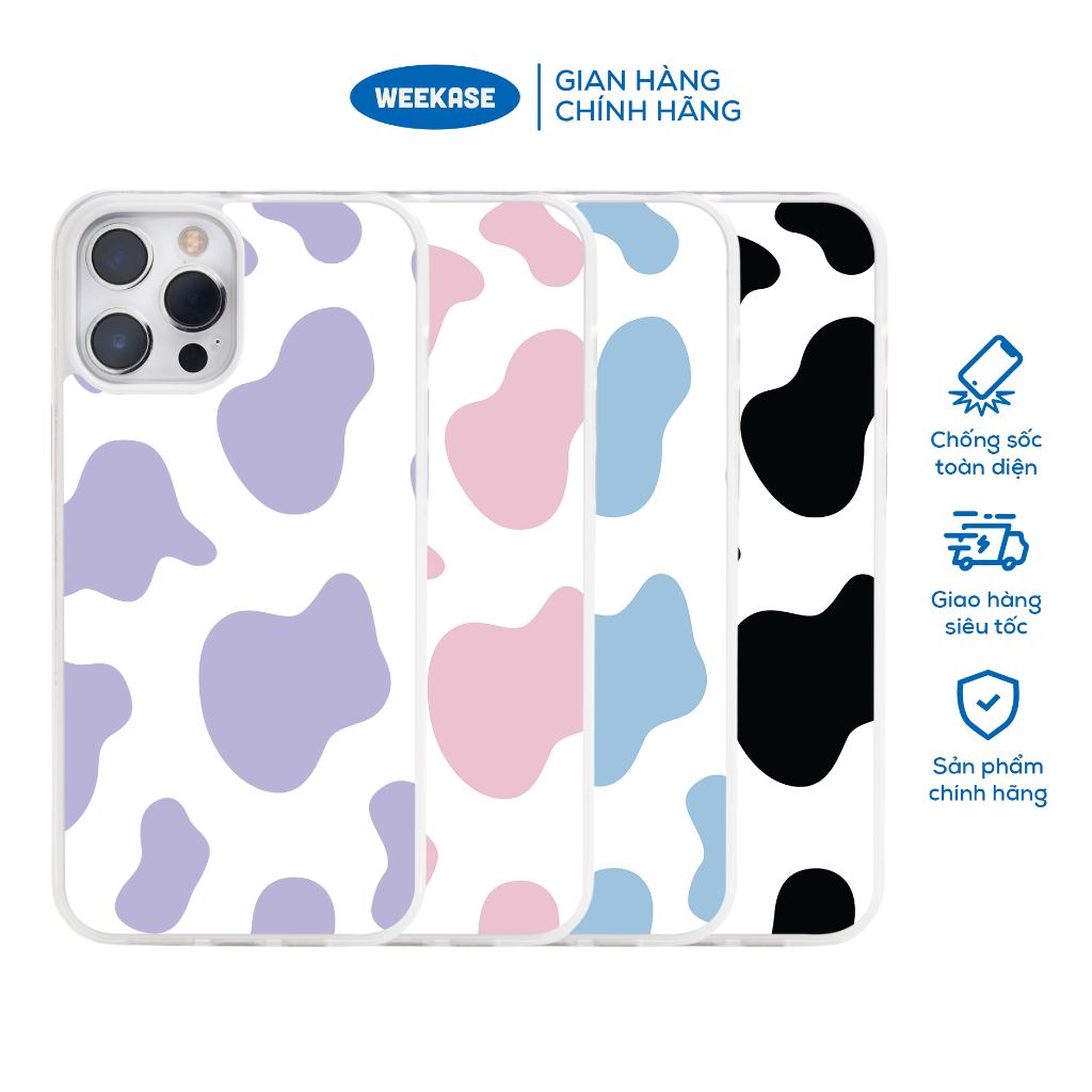 Ốp lưng iPhone viền đen, trắng chống sốc chống va đập Weekase in hình họa tiết bò sữa - Màu in cực bền