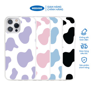 Ốp lưng iPhone viền đen, trắng chống sốc chống va đập Weekase in hình họa tiết bò sữa - Màu in cực bền