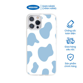 Combo Ốp lưng iPhone viền trắng chống sốc chống va đập kèm giá đỡ Weekase in hình họa tiết bò sữa xanh - Màu in cực bền