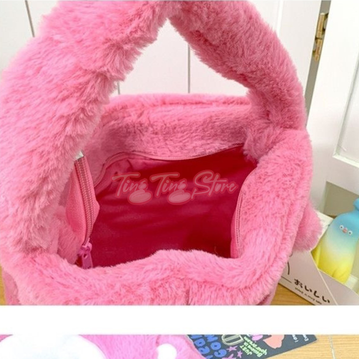 Túi xách gấu dâu có khóa kéo dễ thương kèm charm trái dâu mẫu mới _ Ting Ting