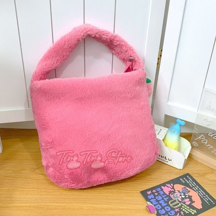 Túi xách gấu dâu có khóa kéo dễ thương kèm charm trái dâu mẫu mới _ Ting Ting