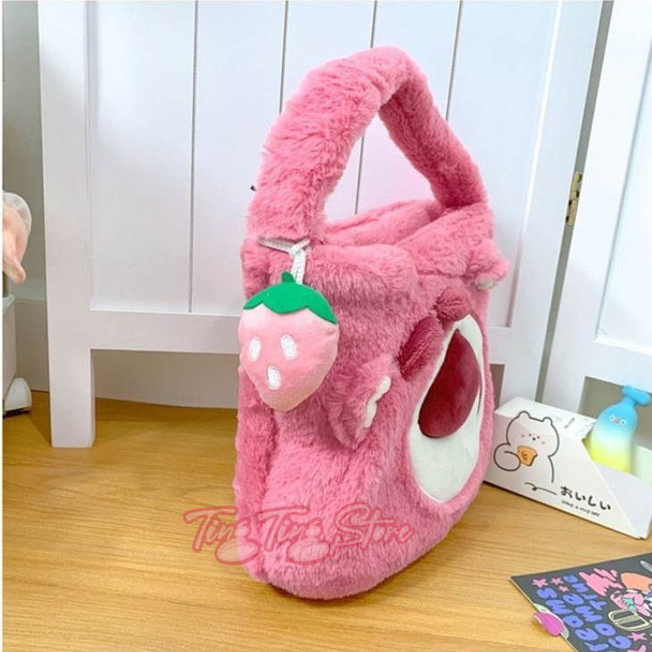 Túi xách gấu dâu có khóa kéo dễ thương kèm charm trái dâu mẫu mới _ Ting Ting