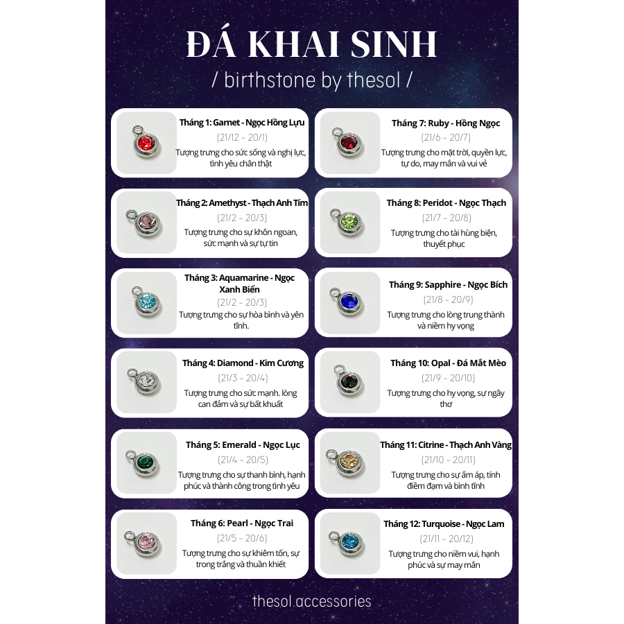 Dây Chuyền/ Vòng Cổ May Mắn Theo Tháng Sinh The Birthstone by thesol.accessories