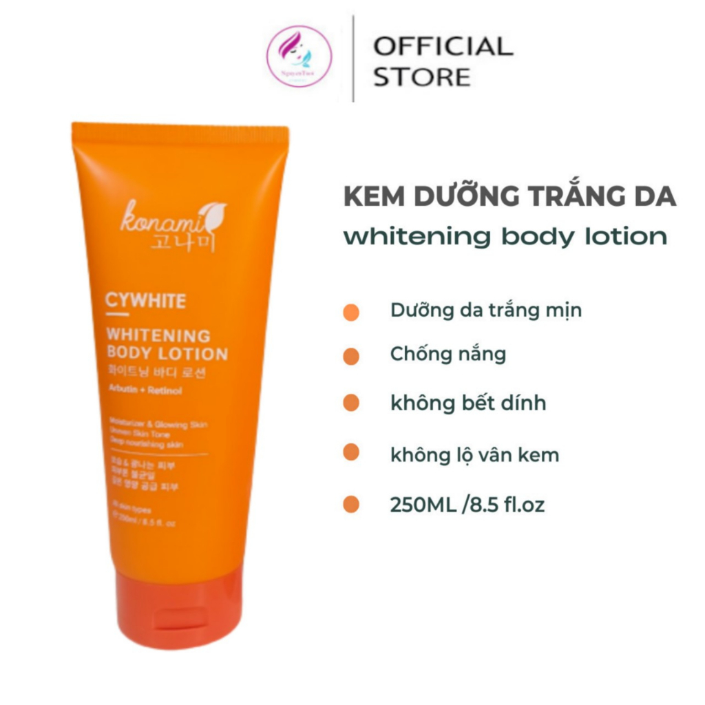 Kem trắng da body Konami Cywhite Whitening Body Lotion dưỡng trắng ,chống nắng, ngừa lão hóa, không lộ vân 250ml