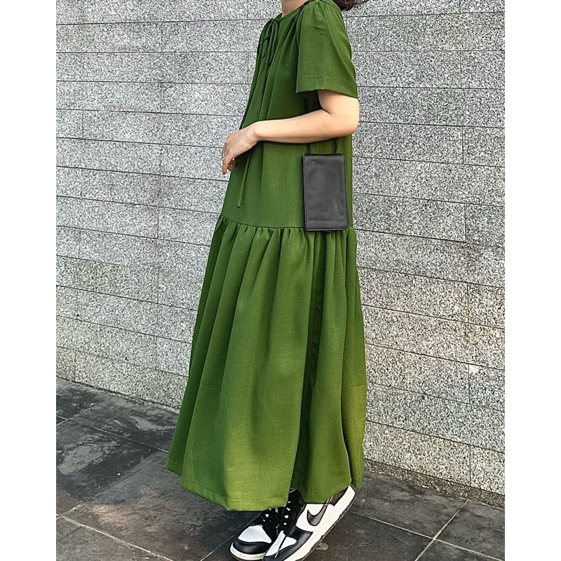 váy xanh dáng suông chất liệu linen