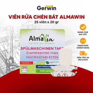 Viên rửa bát chén Almawin với Muối rửa bát 2kg, Bột vệ sinh, Nước làm Bóng 500ml Almawin, hàng nhập khẩu chính hãng