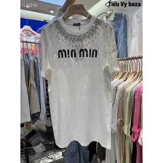 Áo phông miu miu cổ đính đá
