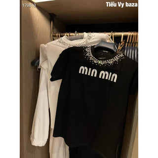 Áo phông miu miu cổ đính đá
