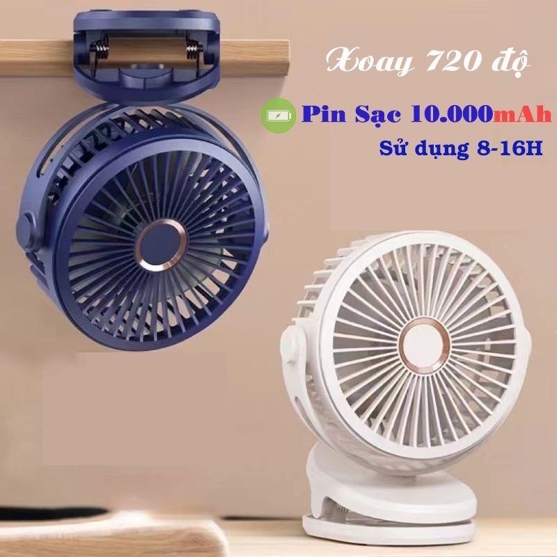 Quạt Kẹp Bàn Mini Xoay 360 độ pin sạc 10.000mAh,2000mAh
