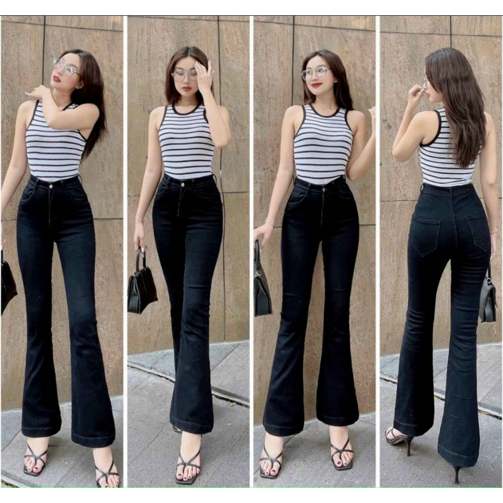 Quần jean Leo máy gấu cạp cao fun siêu co dãn,quần leo hack dáng_J9738