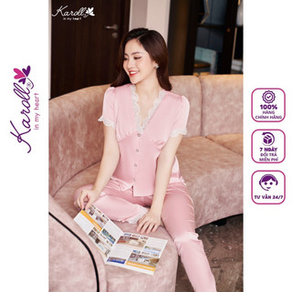 Đồ bộ nữ mặc nhà Jcvcoll - Karoll NH23.017 LỤA TRƠN KẸP REN. QD