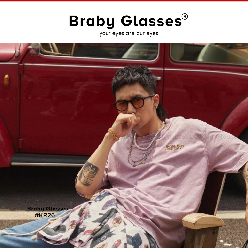 Kính râm mát nam nữ mắt tròn kiểu dáng thời trang Braby Glasses chống tia UV gọng nhựa cao cấp KR26