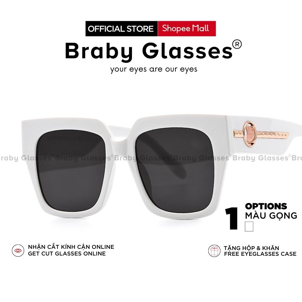 Kính râm mát nam nữ mắt vuông thiết kế thời trang chống tia UV Braby Glasses gọng nhựa họa tiết cao cấp KR29