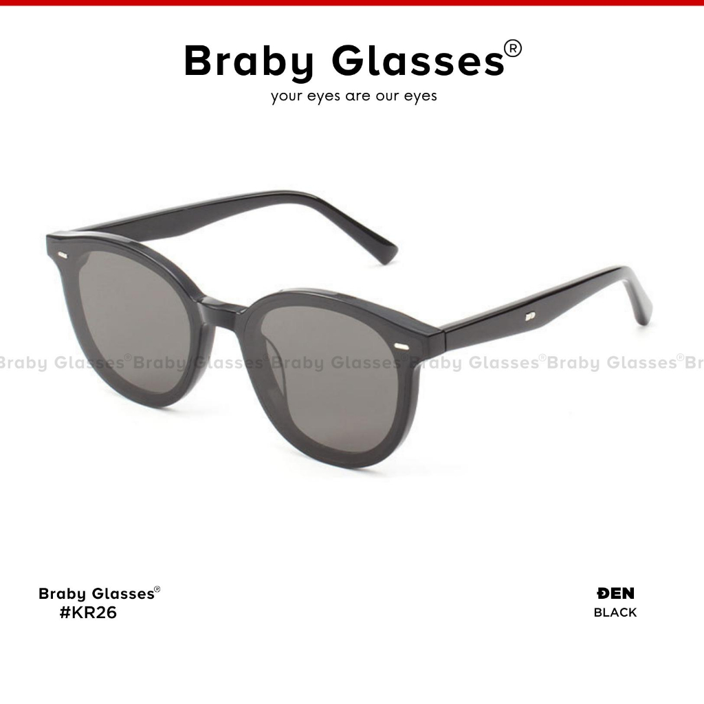 Kính râm mát nam nữ mắt tròn kiểu dáng thời trang Braby Glasses chống tia UV gọng nhựa cao cấp KR26