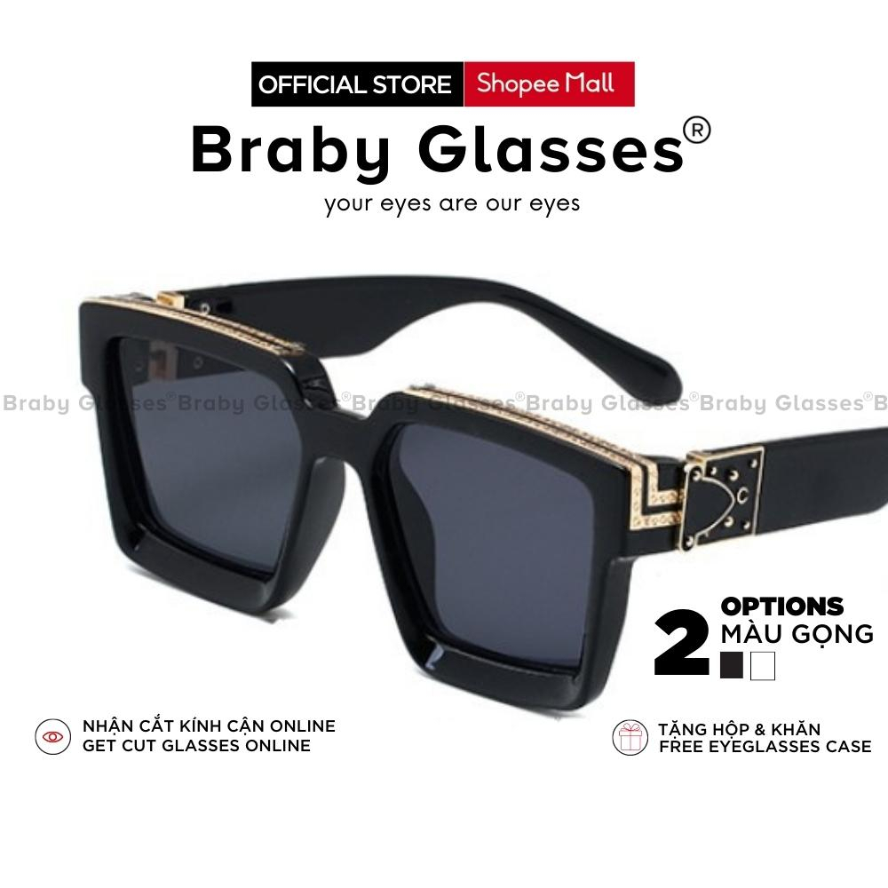 Kính râm mát nam nữ mắt vuông thời trang chống tia UV Braby Glasses gọng nhựa cao cấp họa tiết sang trọng KR24