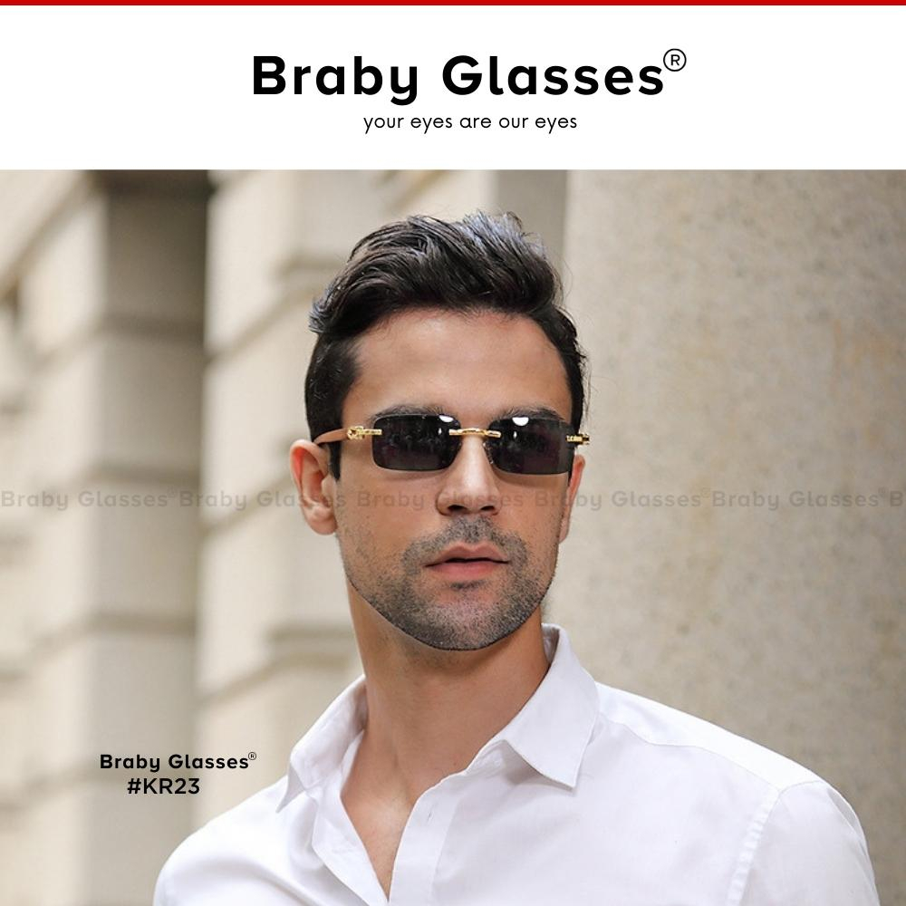 Kính râm mát nam nữ mắt vuông thiết kế cao cấp chống tia UV Braby Glasses gọng nhựa vân gỗ họa tiết sang trọng KR23