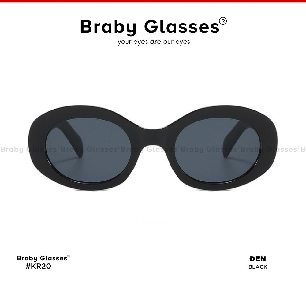 Kính râm mát nam nữ mắt tròn thời trang cao cấp Braby Glasses chống tia UV gọng nhựa họa tiết cao cấp KR20