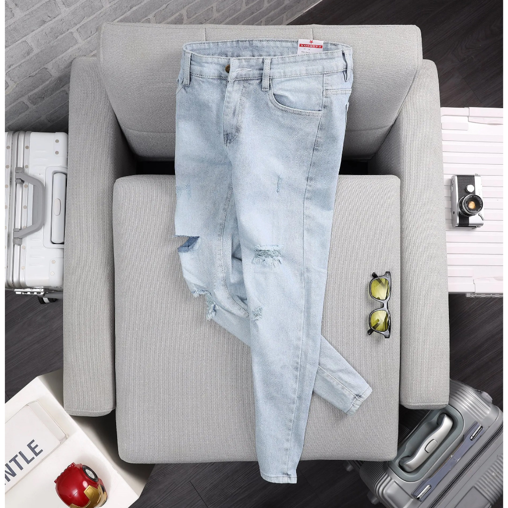 (Xưởng chuyên sỉ) Quần jean xanh bạc rách gối thời trang D668