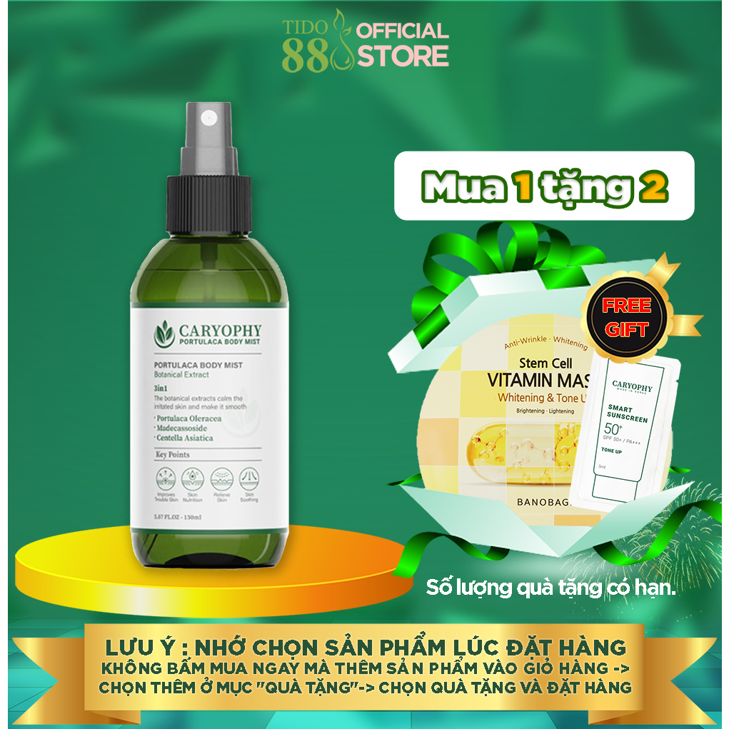 Xịt mụn lưng Caryophy portulaca giảm mụn mờ thâm 150ml NPP Tido88