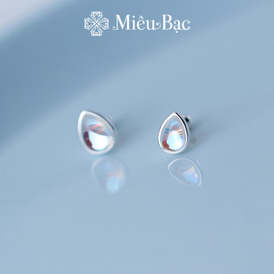 Bông tai bạc nữ Miêu Bạc giọt nước đá mặt trăng moonstone chất liệu bạc 925 thời trang phụ kiện trang sức B000039