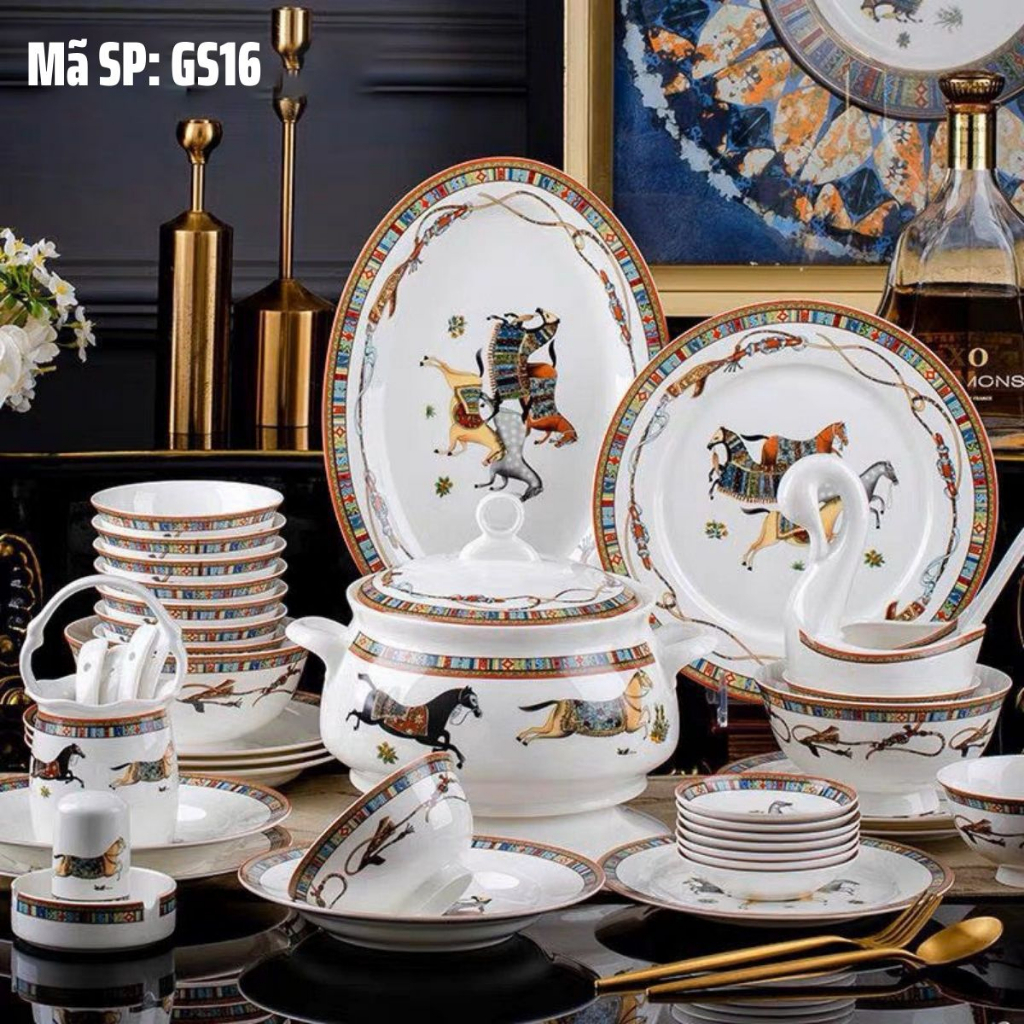 Bộ bát đĩa ăn cơm 28 và 56 món chất SỨ XƯƠNG Giang Tây cao cấp - Sứ mỏng nhẹ nhưng cứng và trong, cách nhiệt tốt GS16