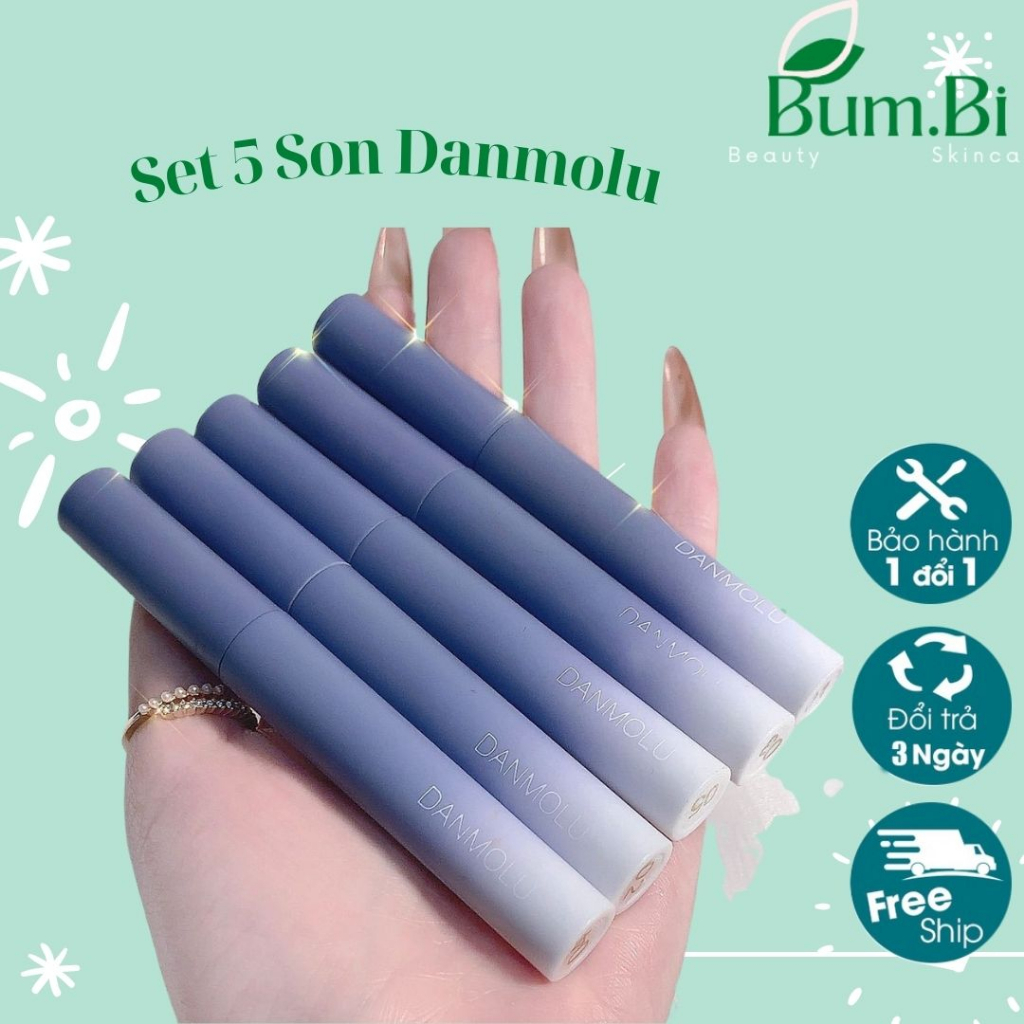 Set 5 cây son kem lì nội địa Trung Danmolu mướt mịn vỏ xanh, Set son nội địa Trung 5 cây màu nhung lì mịn màng lâu trôi